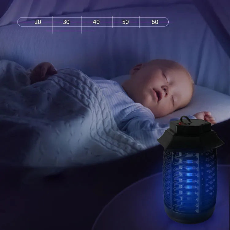 Black aromatherapy mosquito lamp for indoor insect control with UV or LED light tube.