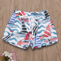 Men's casual beach print pants in blue with drawstring waist, 75% polyester blend