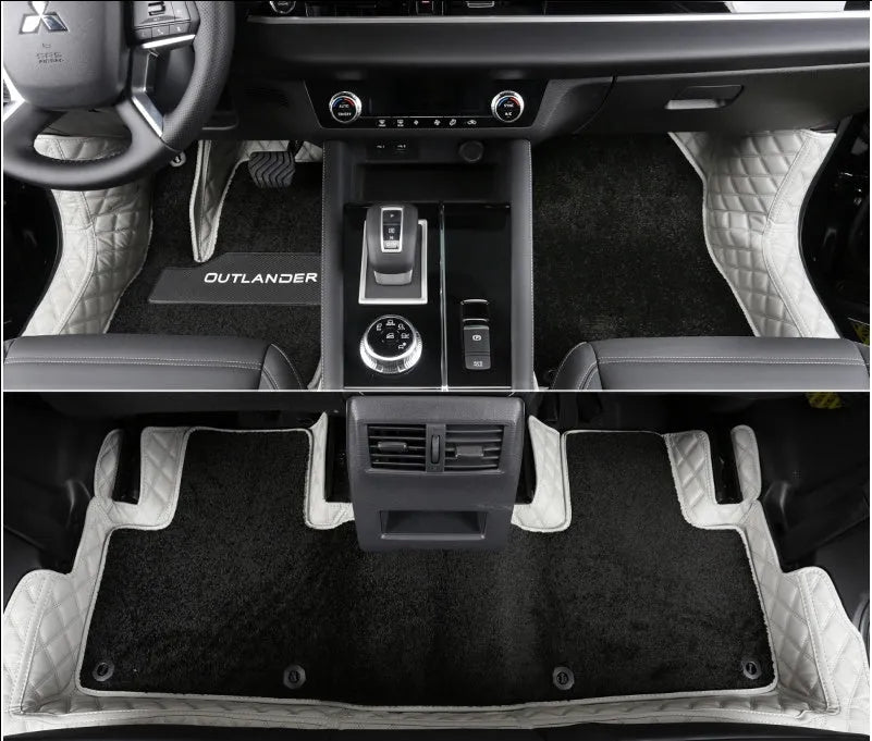 23 New Outlander foot mats in black, grey, and brown colours showing single-layer and double-layer wire ring construction