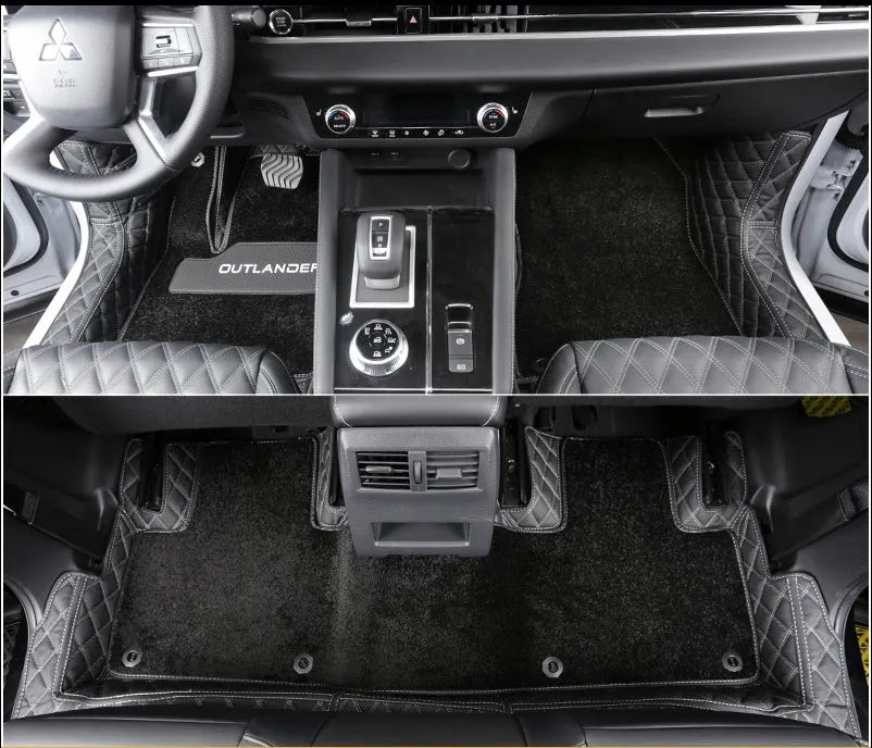 23 New Outlander foot mats in black, grey, and brown colours showing single-layer and double-layer wire ring construction