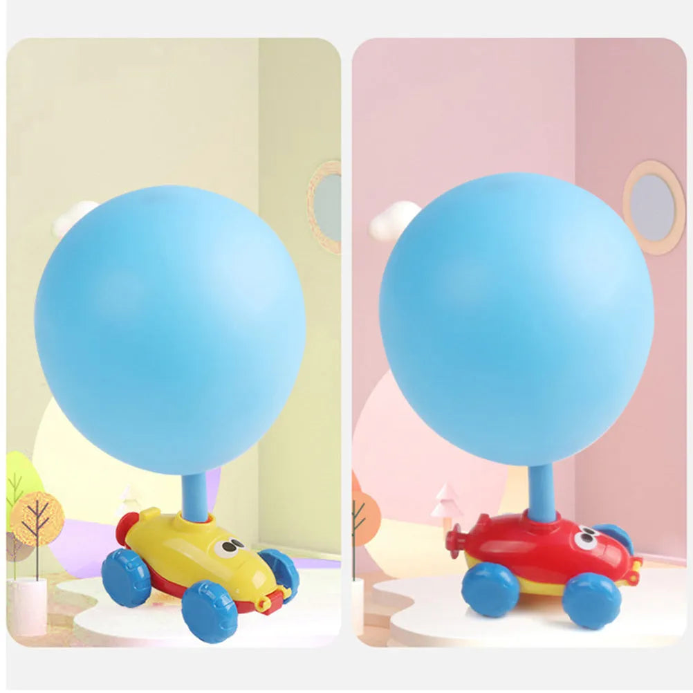 Children's air balloon powered car toy set with 2 ABS plastic cars and 12 balloons on a white background