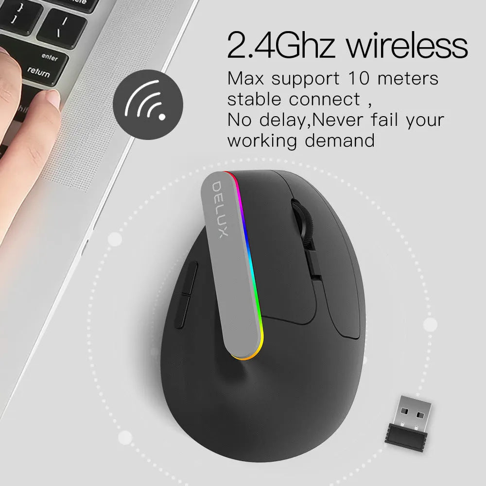 M618C black and white vertical wireless ergonomic computer mouse shown from the side.