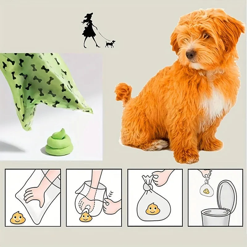 Biodegradable dog waste bags with dispenser, 15 bags per roll, black or green, leak-proof and thickened
