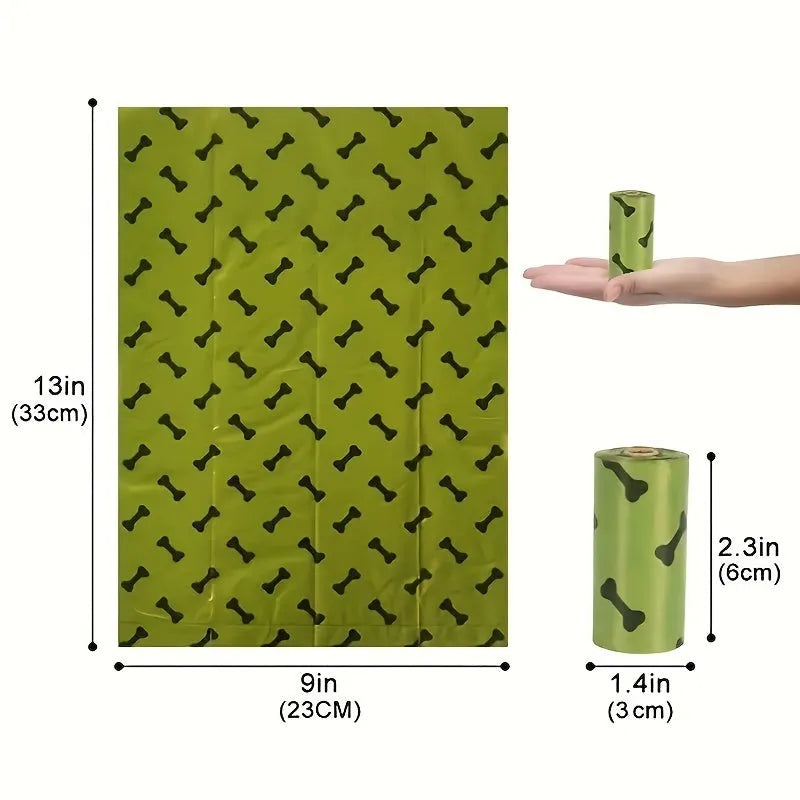Biodegradable dog waste bags with dispenser, 15 bags per roll, black or green, leak-proof and thickened