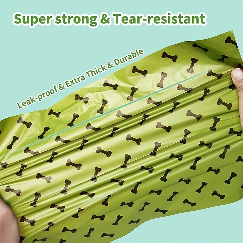 Biodegradable dog waste bags with dispenser, 15 bags per roll, black or green, leak-proof and thickened