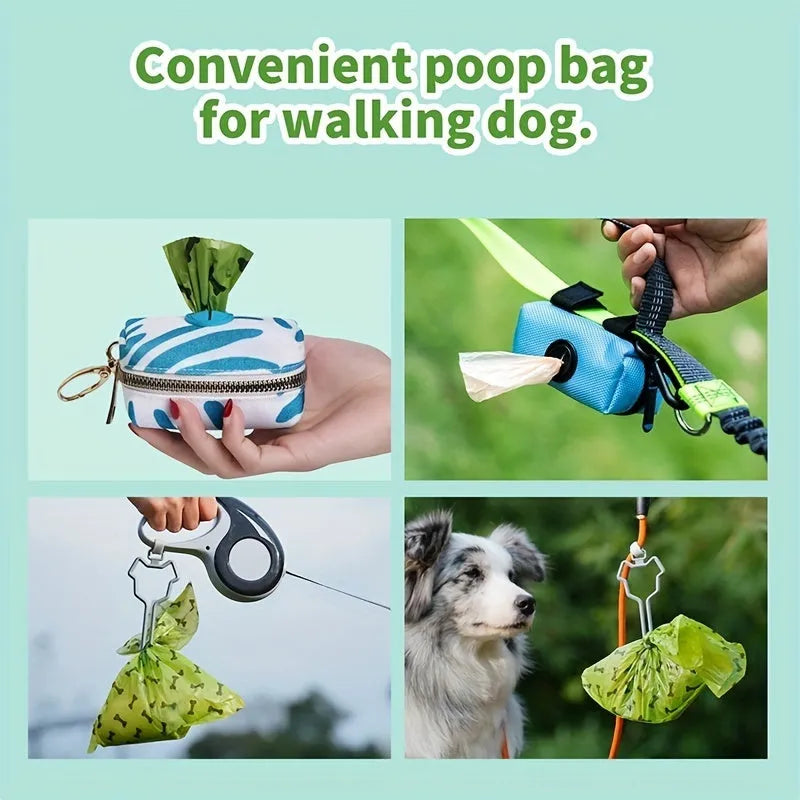 Biodegradable dog waste bags with dispenser, 15 bags per roll, black or green, leak-proof and thickened