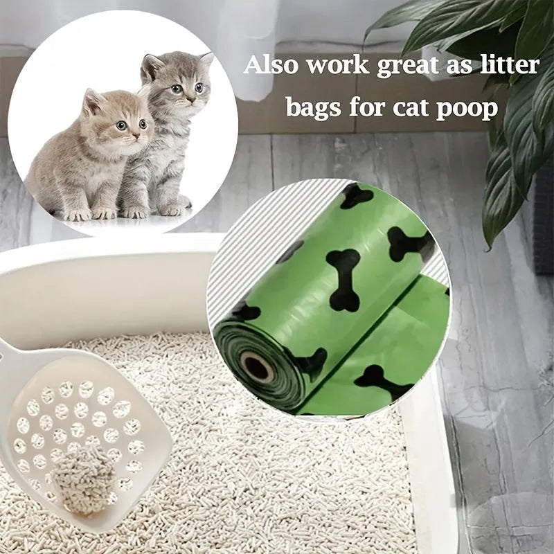 Biodegradable dog waste bags with dispenser, 15 bags per roll, black or green, leak-proof and thickened