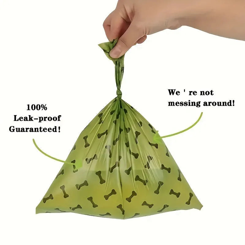 Biodegradable dog waste bags with dispenser, 15 bags per roll, black or green, leak-proof and thickened