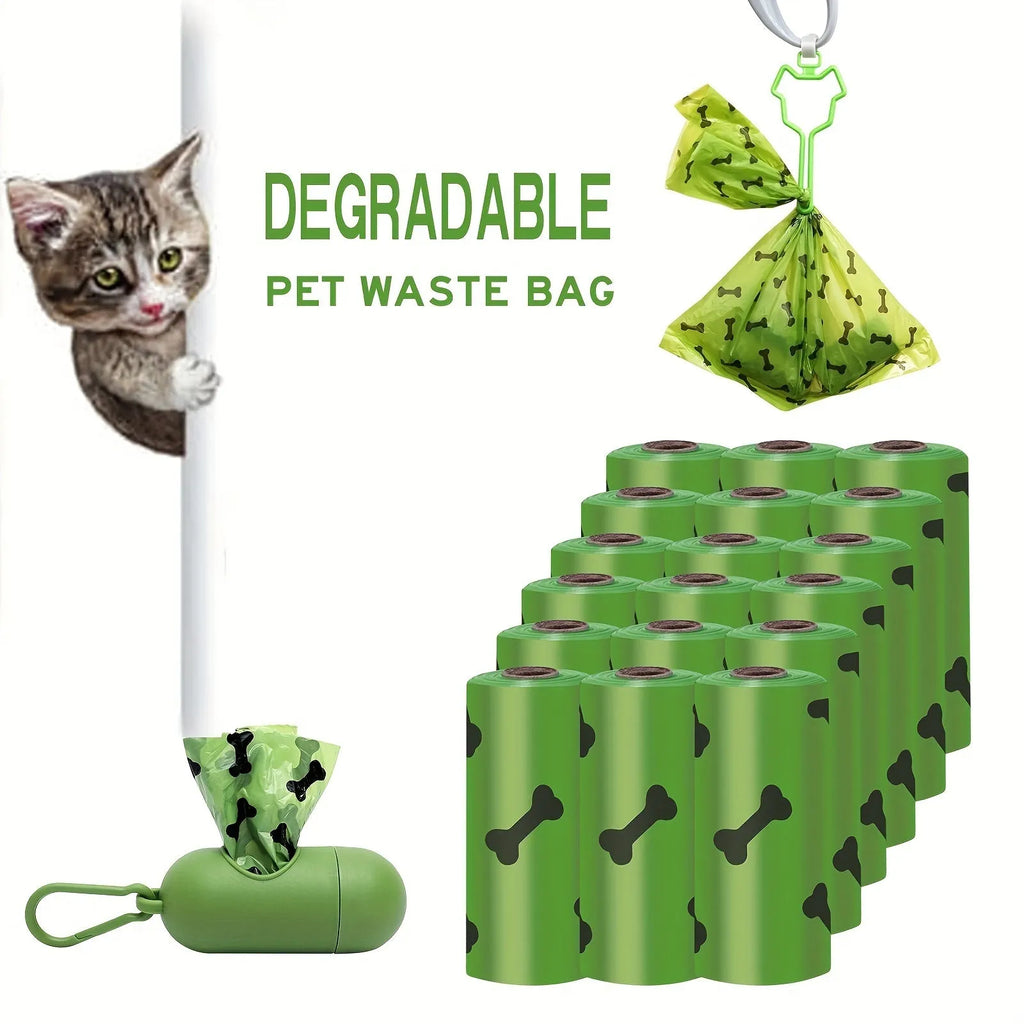Biodegradable dog waste bags with dispenser, 15 bags per roll, black or green, leak-proof and thickened