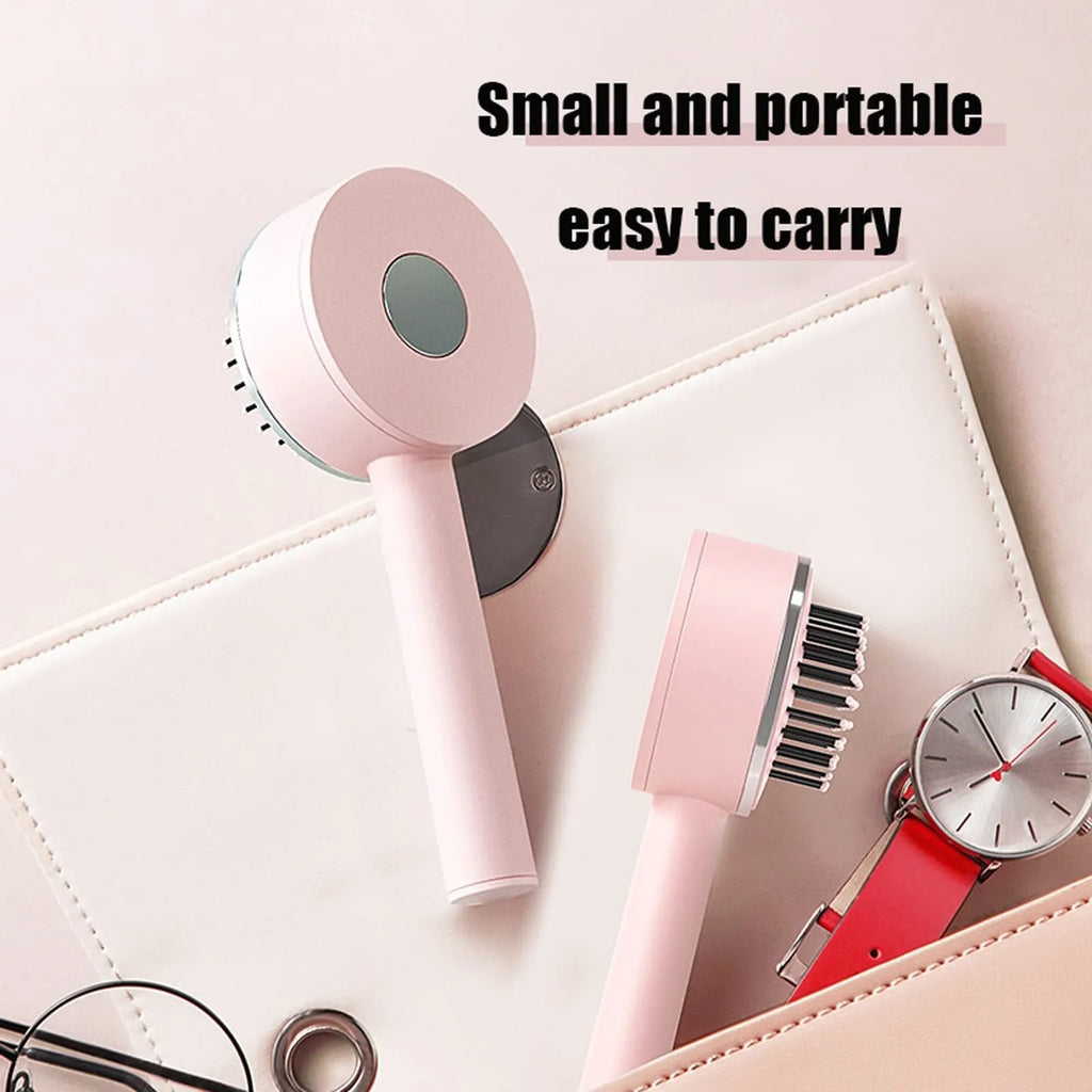 One-key self-cleaning hair brush with 3D air cushion, non-slip handle, and massage tips in green colour