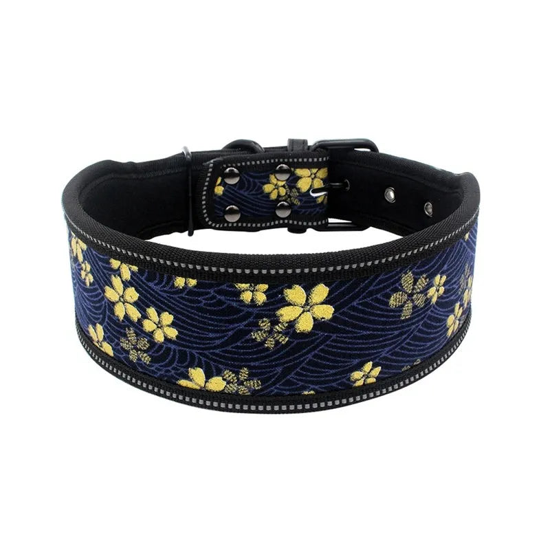 Cloth dog collar in Army Green colour on white background, three sizes available S M L