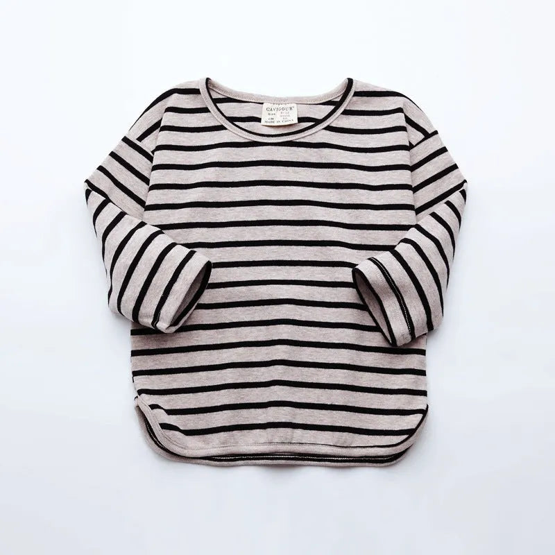 Striped long sleeve cotton t-shirt for baby girls in black or red colours