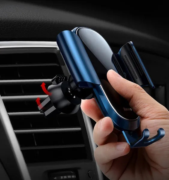 Universal smart car bracket holding smartphone with 360-degree rotation in black, blue or silvery colour
