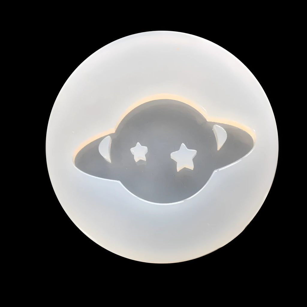 Silicone mould for making shiny full mirror finish planet epoxy resin ornaments, approximately 6.5cm diameter.