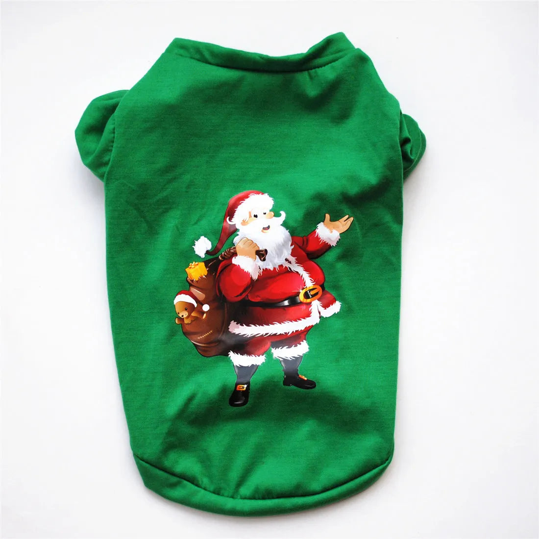 Christmas dog clothing in cotton with green Santa Claus design for small to large dogs