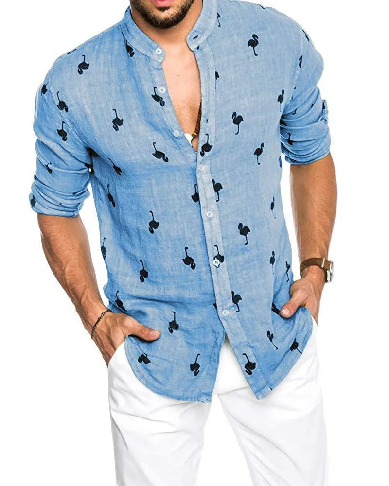 Men's 35% linen blend lapel shirt with button-down front, available in multiple colours including Khaki