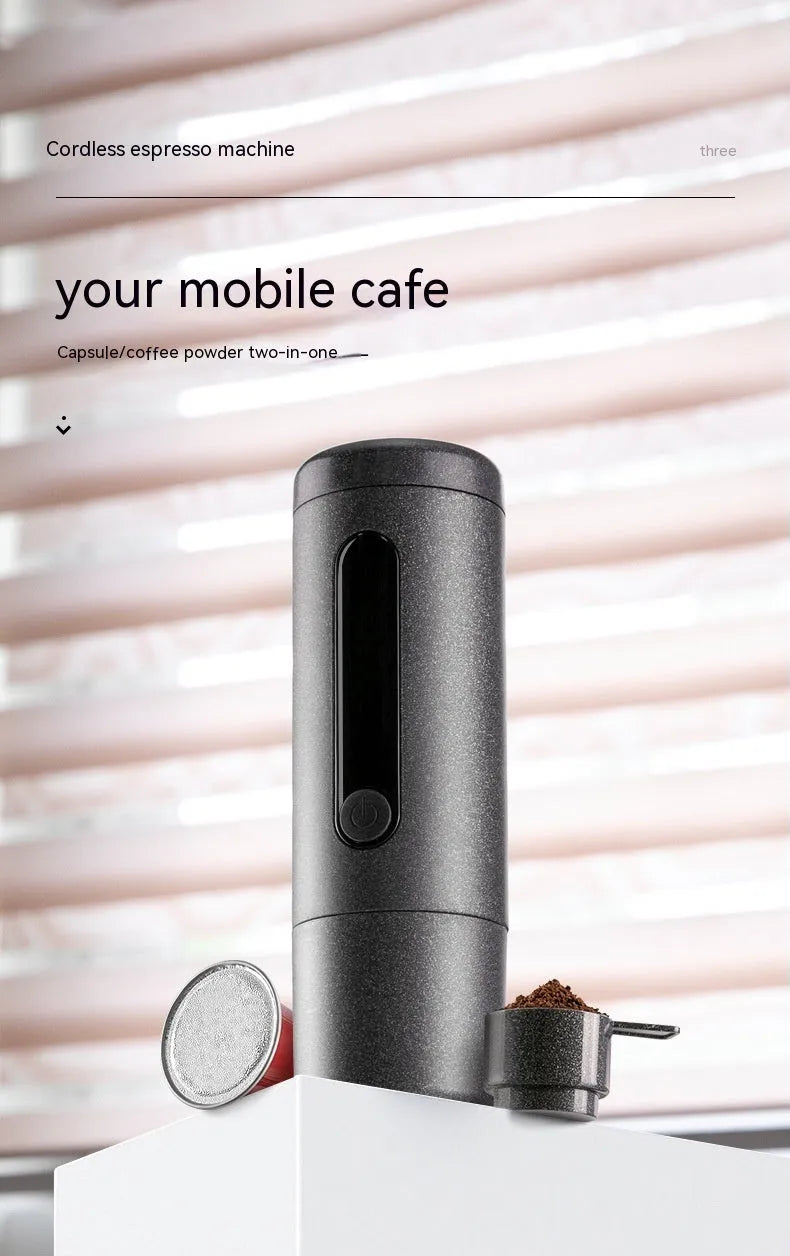 Portable coffee machine in five colours, 60x60x187mm, for capsule and ground coffee