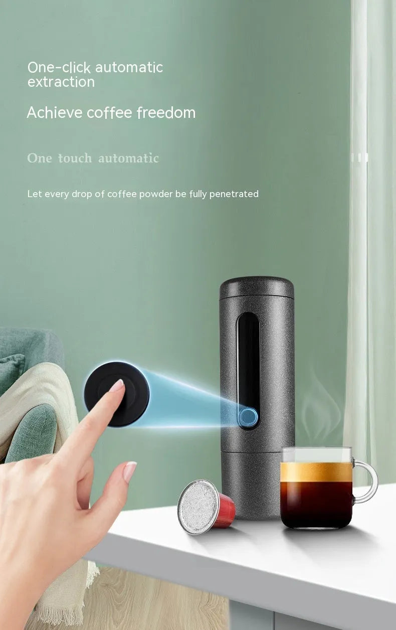 Portable coffee machine in five colours, 60x60x187mm, for capsule and ground coffee