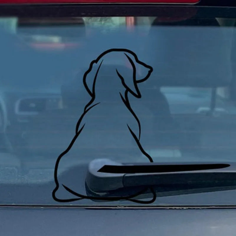 Cartoon dog car rear wiper sticker showing black and white colour options with moving tail design