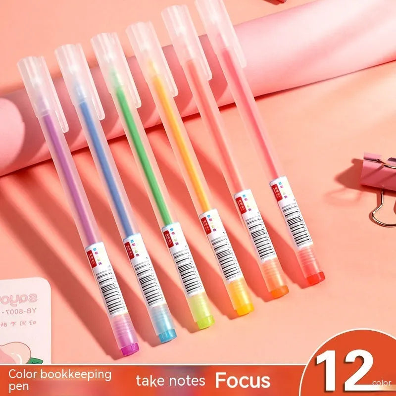 Boxed set of twelve colour gel pens with 0.5mm tips for journaling and stationery needs