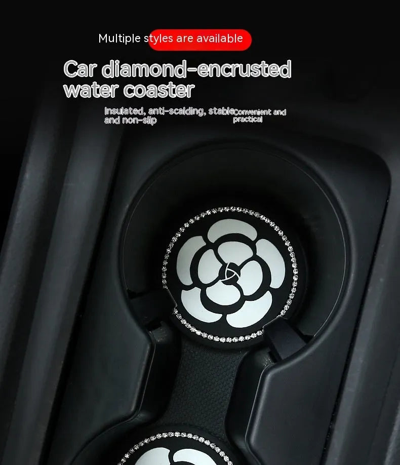 Plastic car cup holder mat with non-slip base in checkerboard pattern for interior protection
