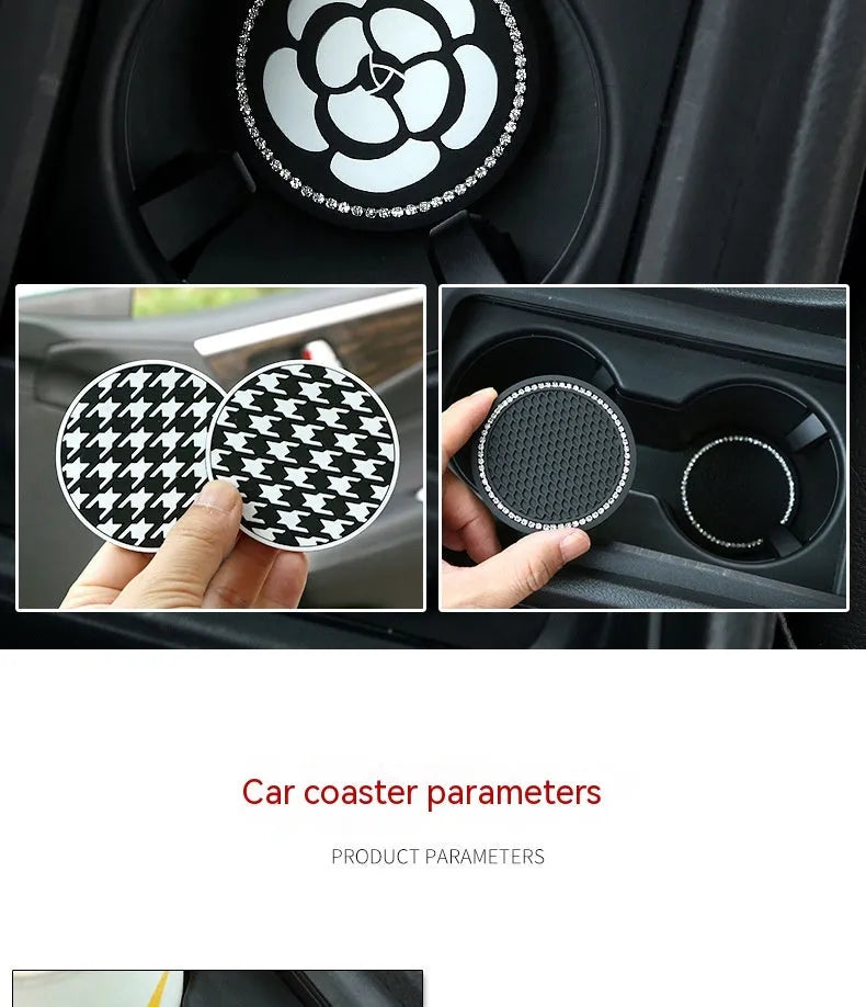 Plastic car cup holder mat with non-slip base in checkerboard pattern for interior protection