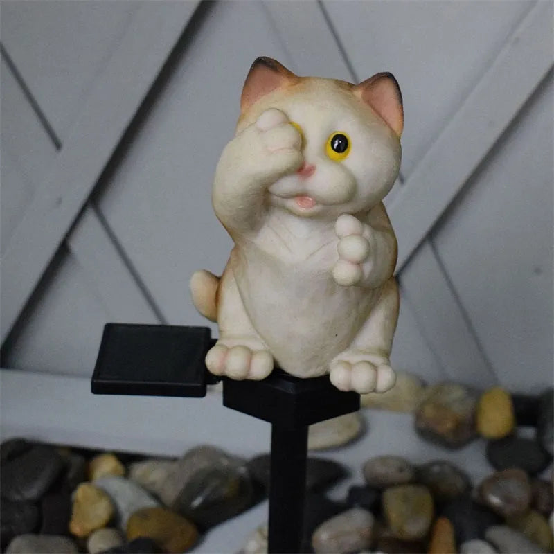 Cat-shaped solar lawn light for garden decoration in brown or grey colour options