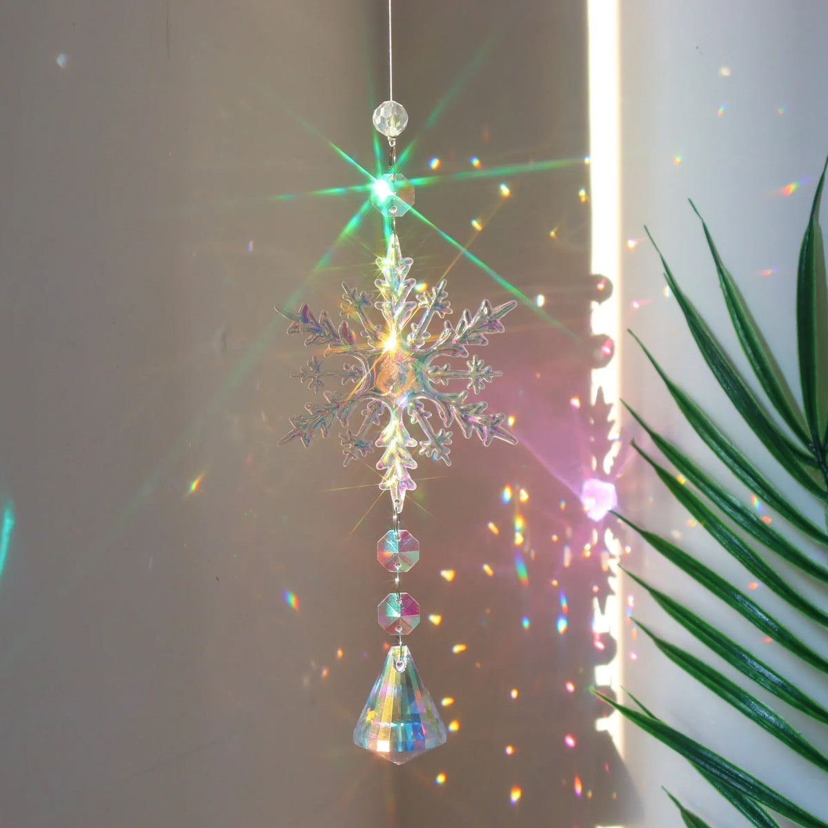 AB colour acrylic snowflake Christmas tree decoration dreamcatcher with hanger, large 9cm and small 4.5cm sizes