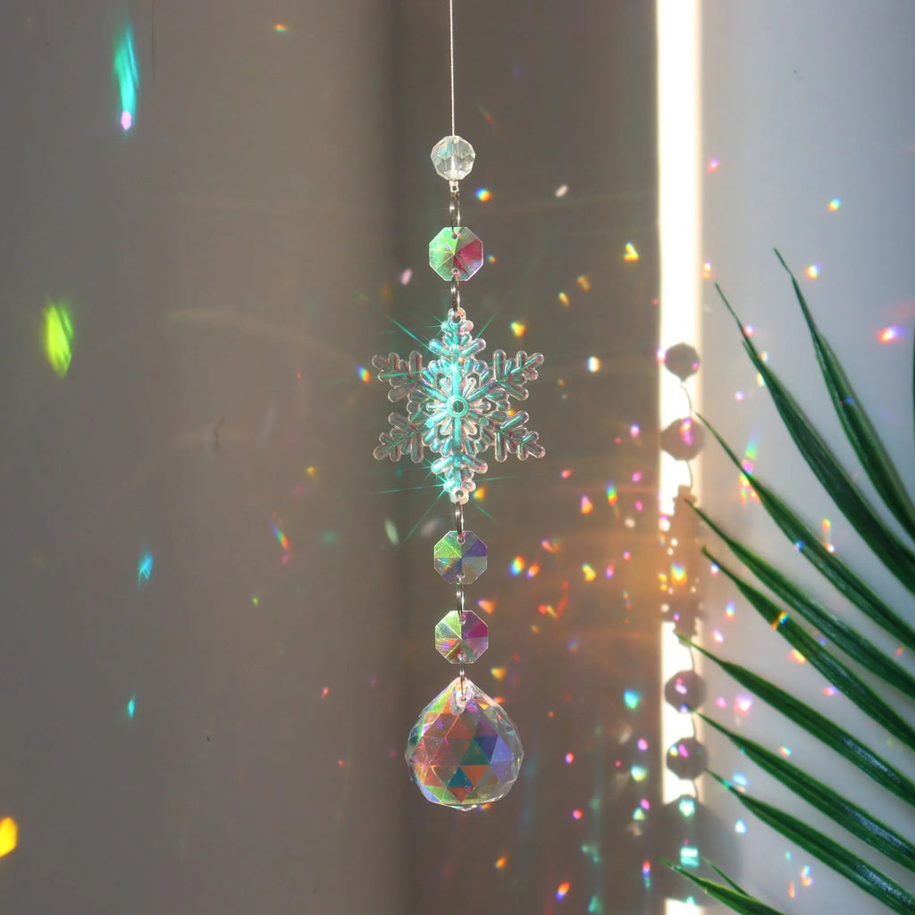 AB colour acrylic snowflake Christmas tree decoration dreamcatcher with hanger, large 9cm and small 4.5cm sizes