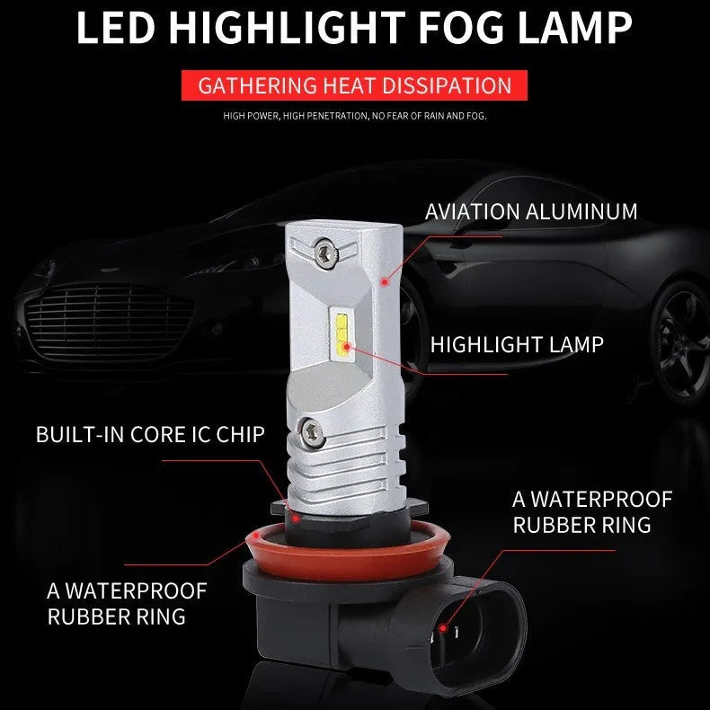 H11 H8 CSP 80W high power LED car front fog lamp with aviation aluminium body and six LED chips.
