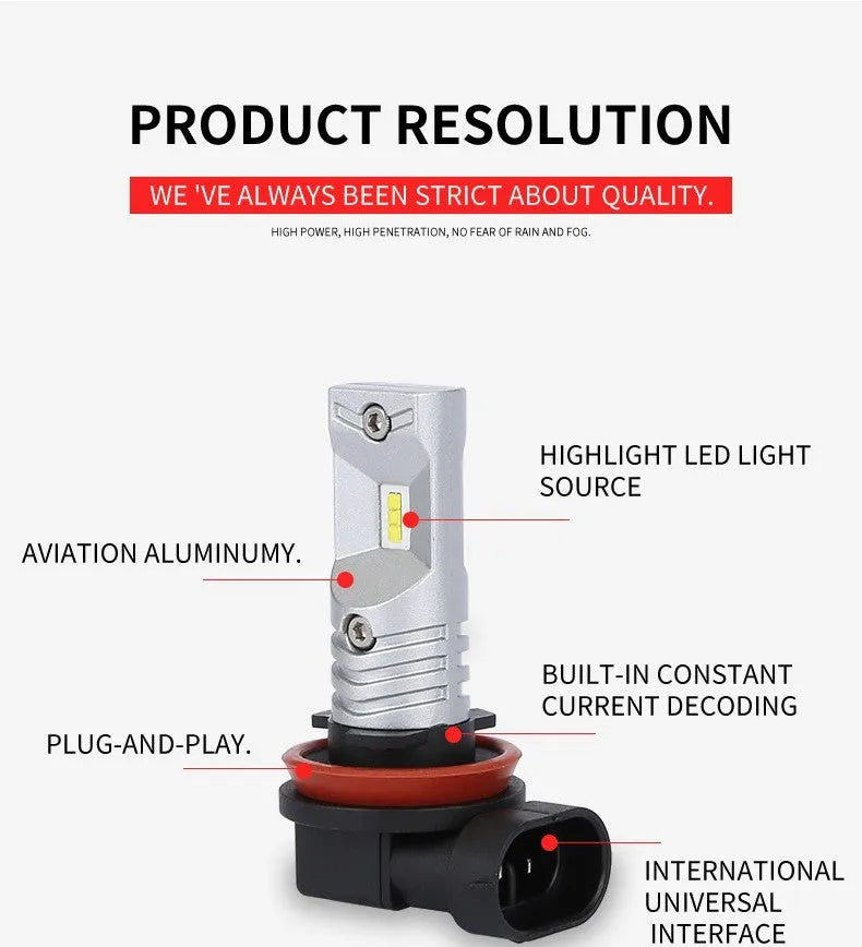 H11 H8 CSP 80W high power LED car front fog lamp with aviation aluminium body and six LED chips.