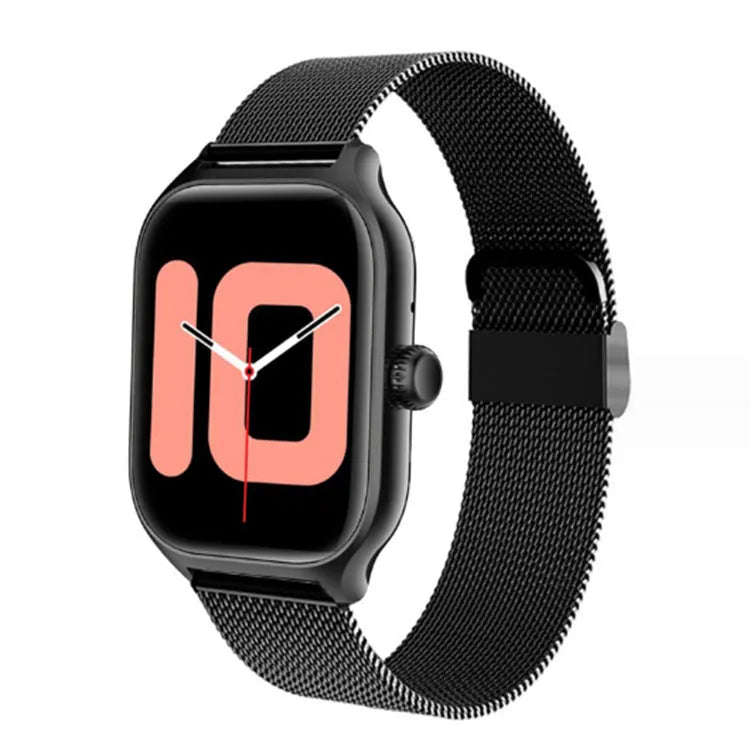 Bluetooth smart watch with touch screen displaying health metrics and call functions with silicone strap