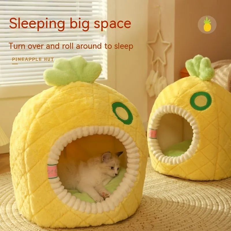 Winter warm tent pet closed nest in pineapple style for small cats under 4kg