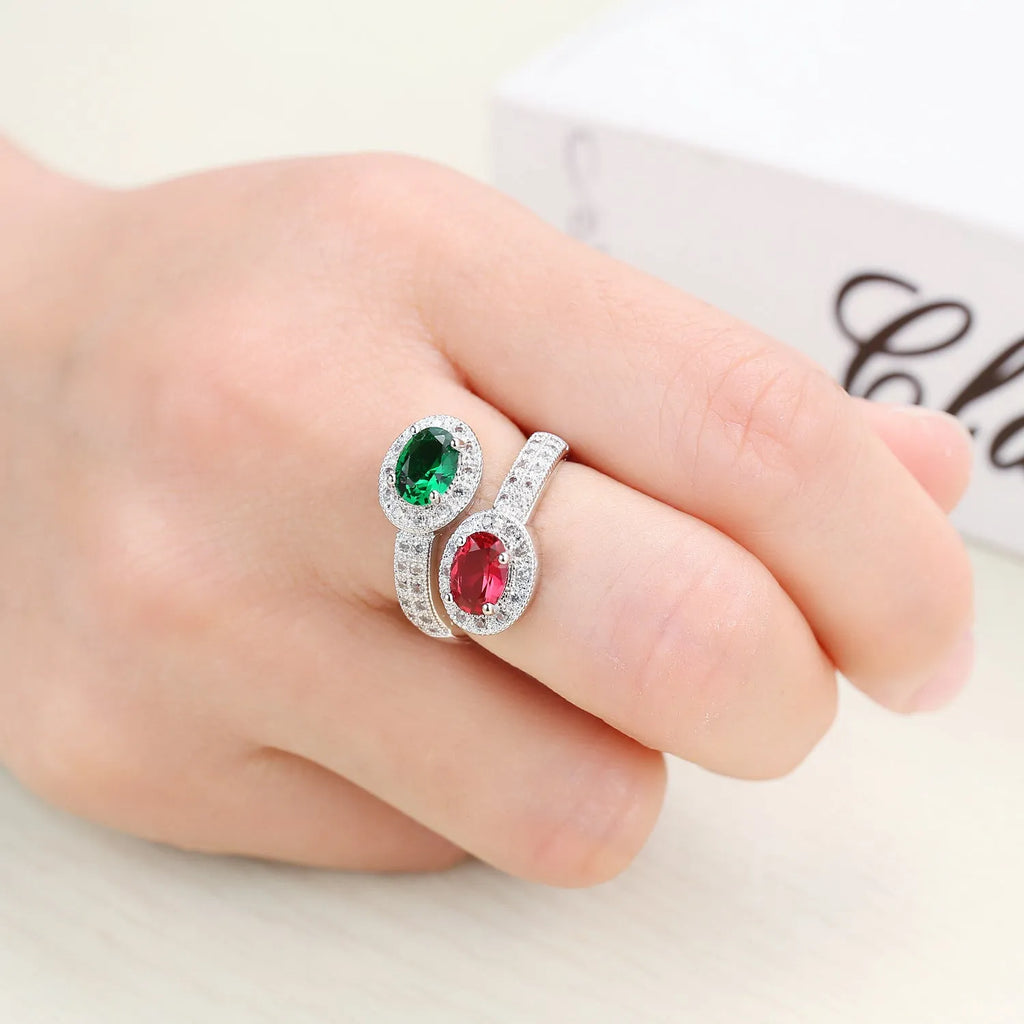 Copper ring with zircon stone, electroplated finish, rose emerald colour, women's size No8