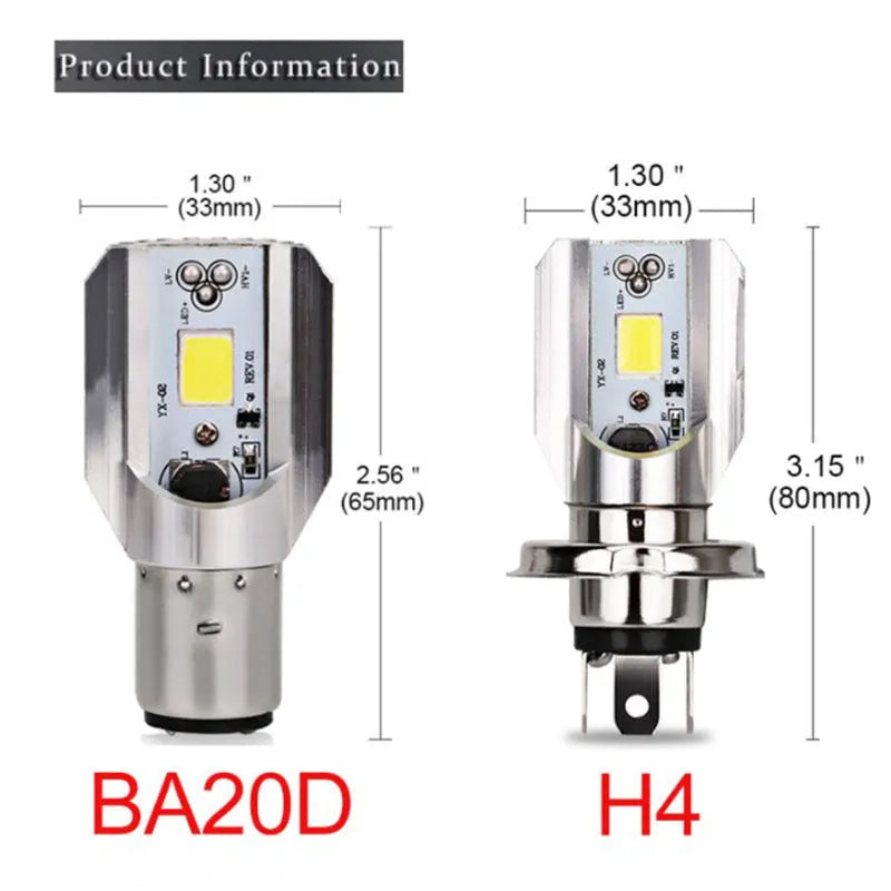 Motorcycle LED headlight unit with aluminium housing and M4/H6 base fittings