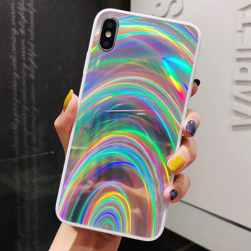 A 3D rainbow glitter gradient back cover case for a smartphone, showing its full-coverage design and sparkling finish.