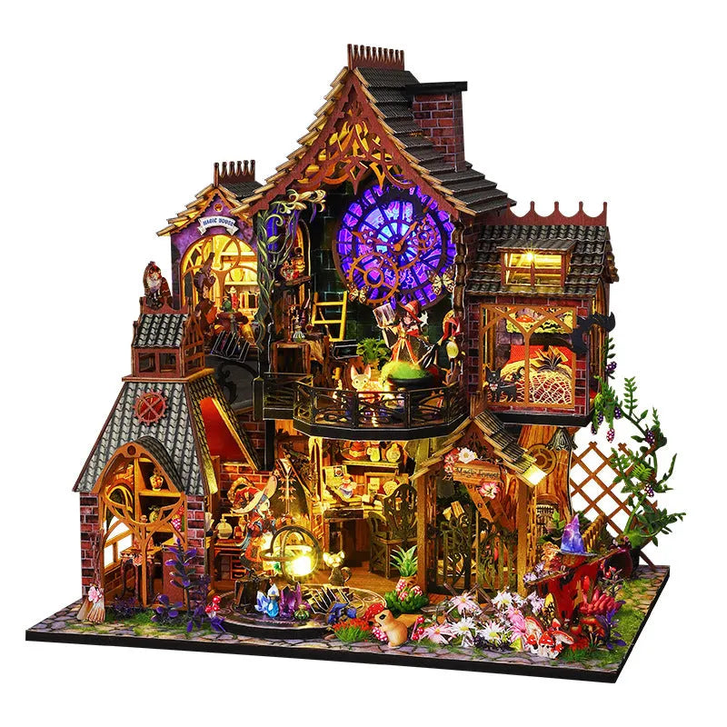 Hand-assembled 3D wooden puzzle model Magic Forest with LED light, 26.5x19.5x27 cm