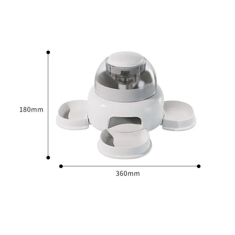 White plastic dog press leakage food feeder with optional plate and disk upgrades.