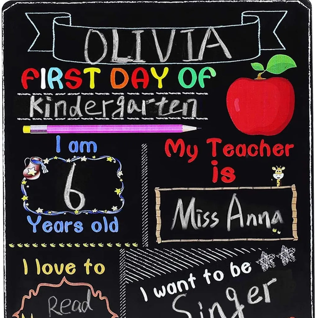 Wooden first day of school blackboard photo prop with modern simplicity design