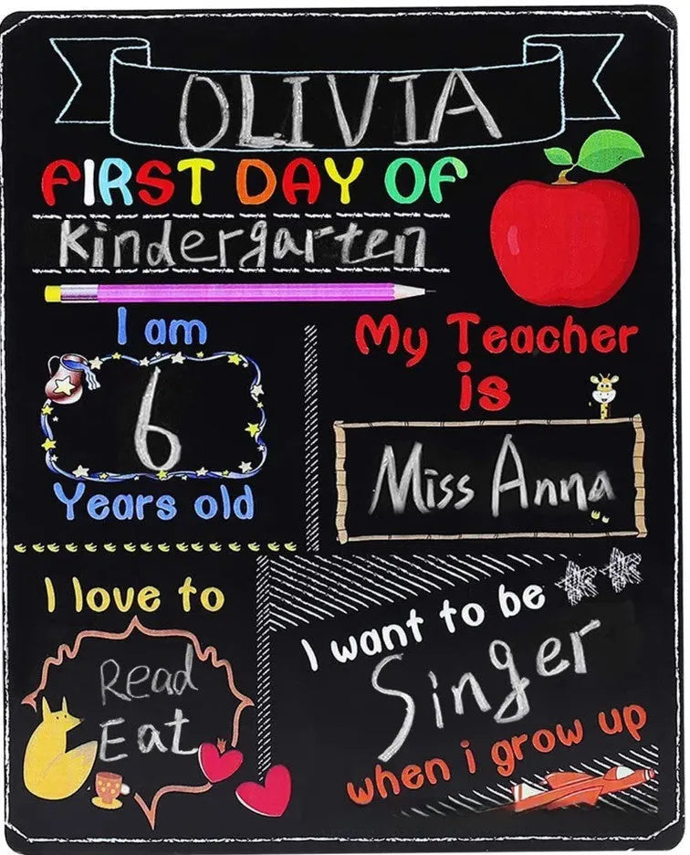 Wooden first day of school blackboard photo prop with modern simplicity design