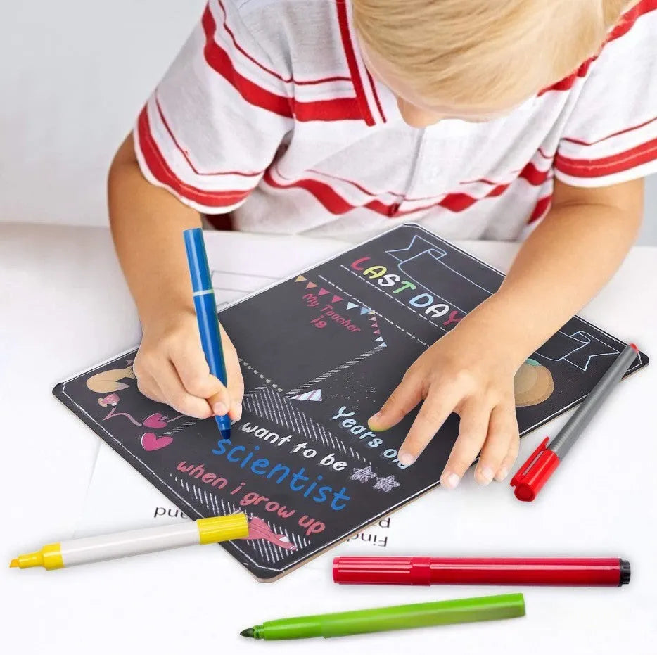 Wooden first day of school blackboard photo prop with modern simplicity design
