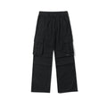 Men's retro large pocket casual trousers, loose straight high waist cotton pants in brown or black, sizes M to 3XL
