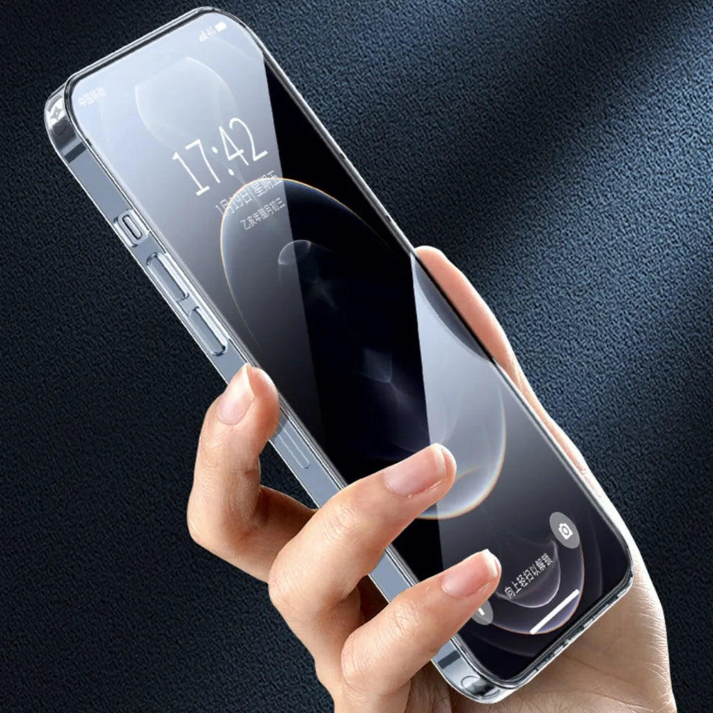 Fully transparent silicone soft case for Apple iPhone, clear TPU back cover on an iPhone