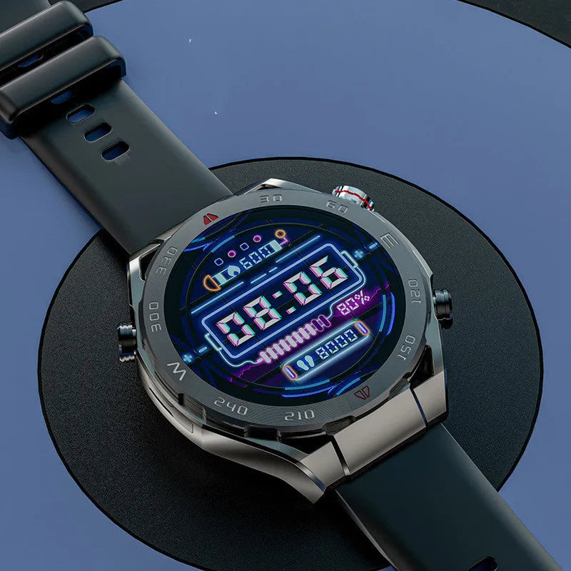 Black smart watch phone with 1.43-inch IPS screen, silicone strap, ceramic body, Android 9.0 and SIM support