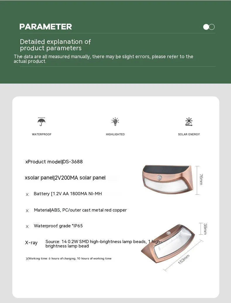 Solar-powered smiling face outdoor wall lamp with warm or white light options.