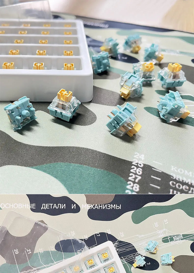 36 Sea Salt Lemon PRO Mute tactile keyboard switches for mechanical keyboards on a white background.