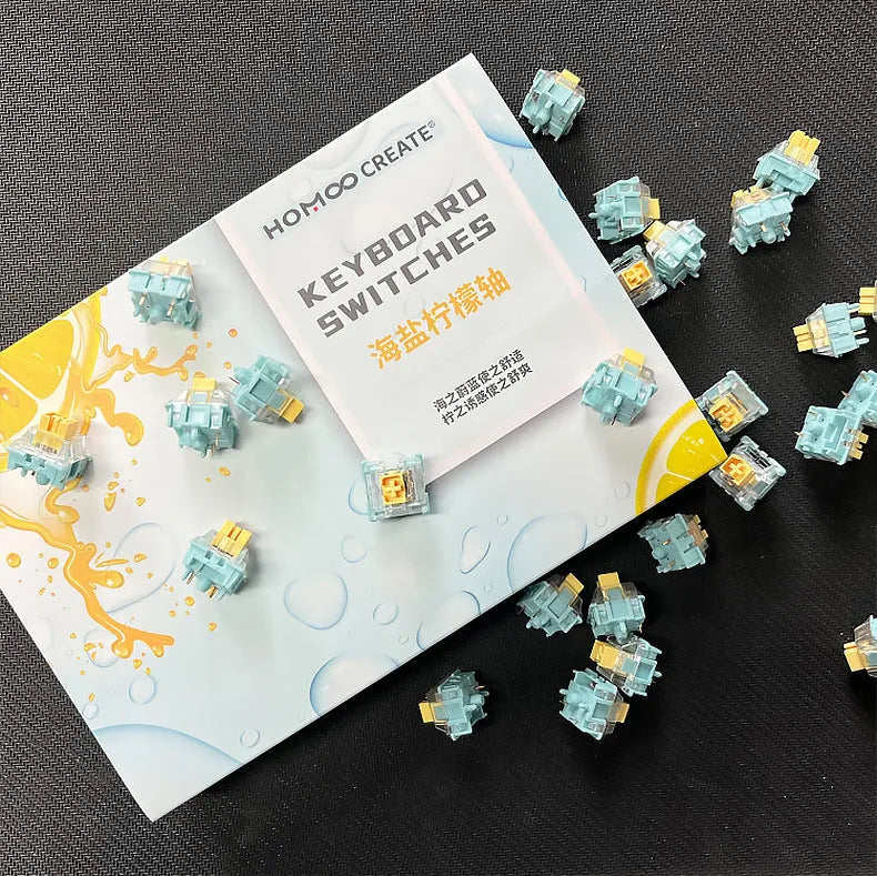 36 Sea Salt Lemon PRO Mute tactile keyboard switches for mechanical keyboards on a white background.