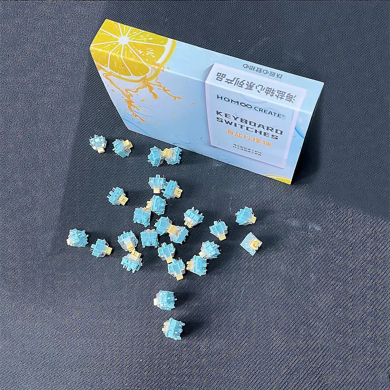 36 Sea Salt Lemon PRO Mute tactile keyboard switches for mechanical keyboards on a white background.