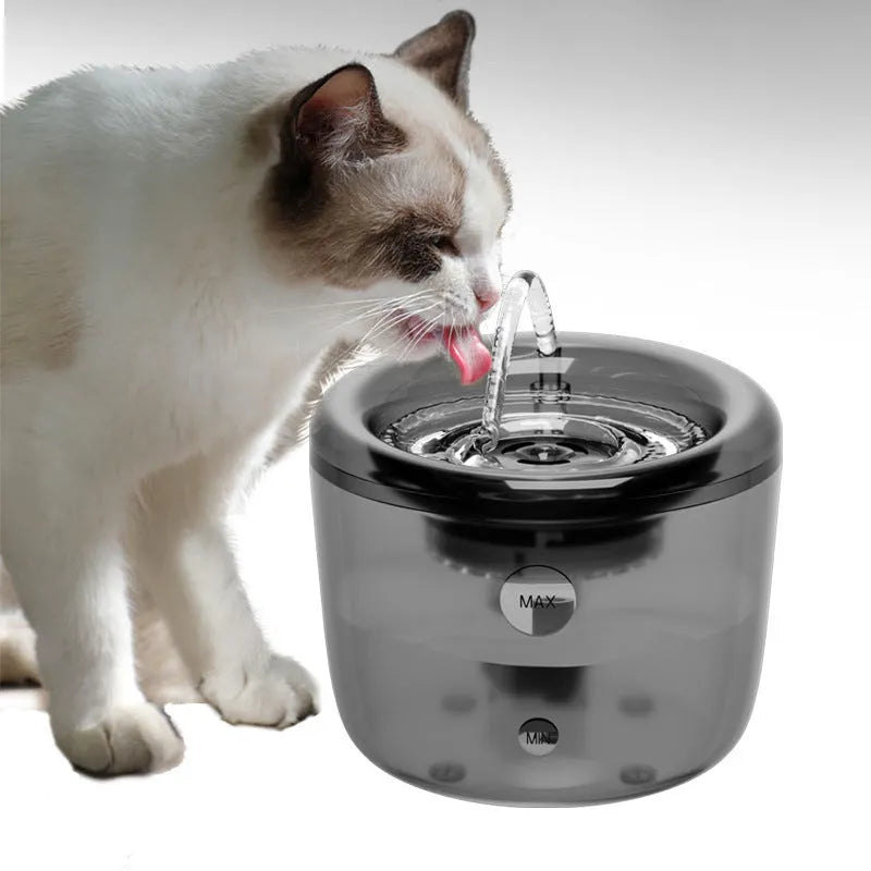 Grey automatic pet water fountain with circulating filter system for cats and dogs