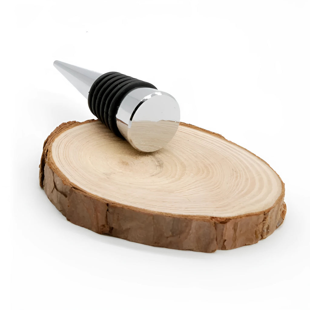 Silver zinc alloy threaded wine stopper with silicone seal for M8 or M10 bottle necks